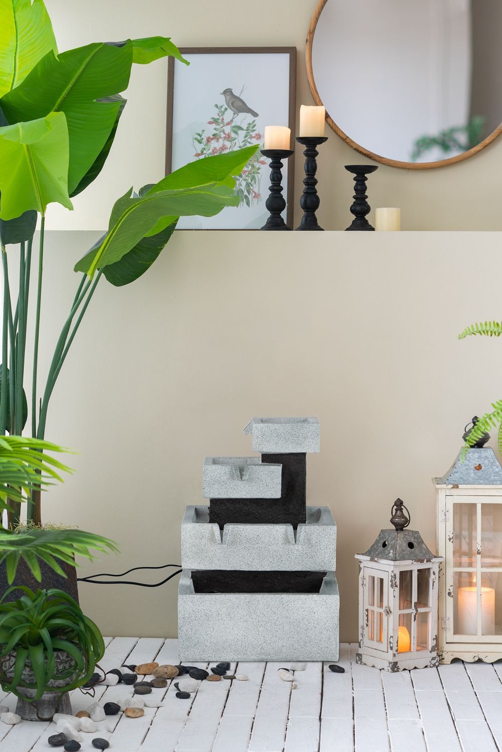 4 Tier Block Fountain With Light for Indoor and Outdoor