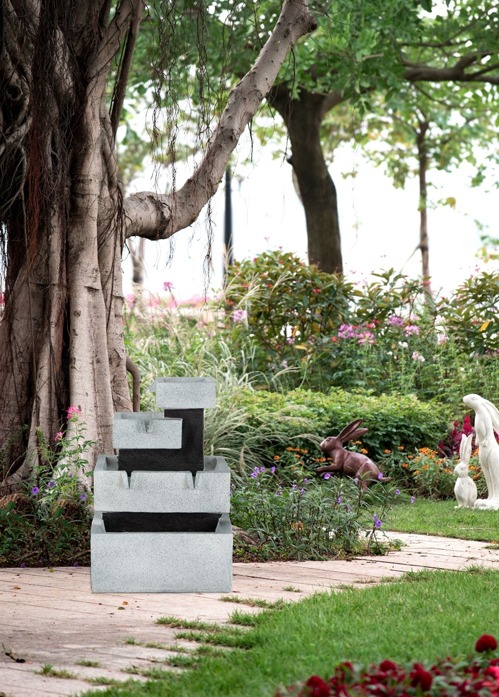 4 Tier Block Fountain With Light for Indoor and Outdoor