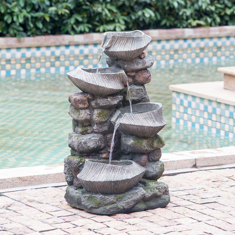 Stone Water Fountain - 4 Tier Polyresin with LED Light