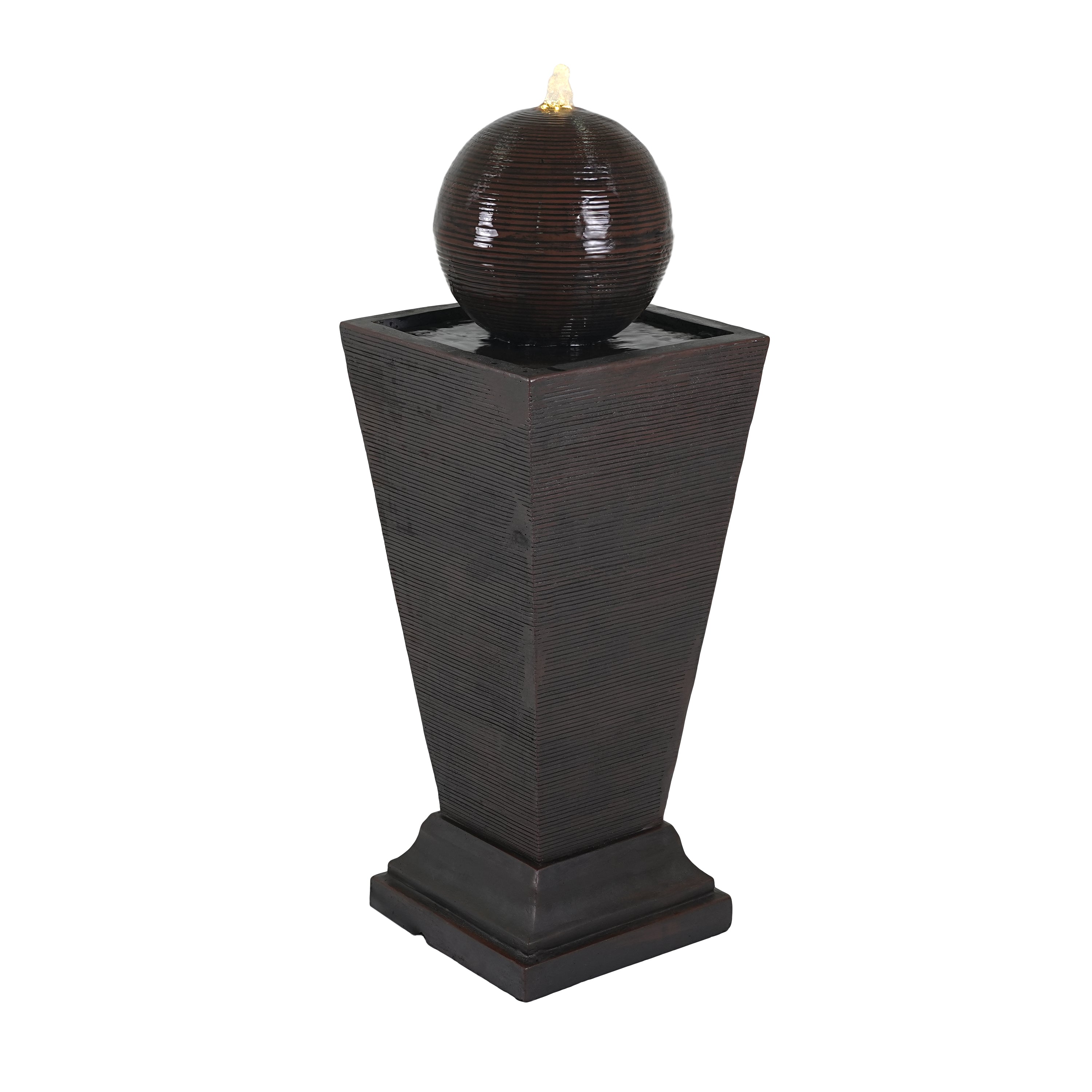 Dark Brown Concrete Tall Column Fountain with LED Lights