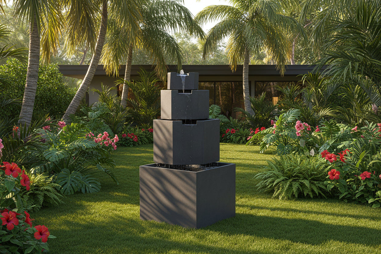 Cement 4 Tier Block Water Fountain Outdoor - Gray