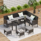 Alora 7-Piece Modern Outdoor Patio Furniture Set With Waterproof Cushions & Glass Table