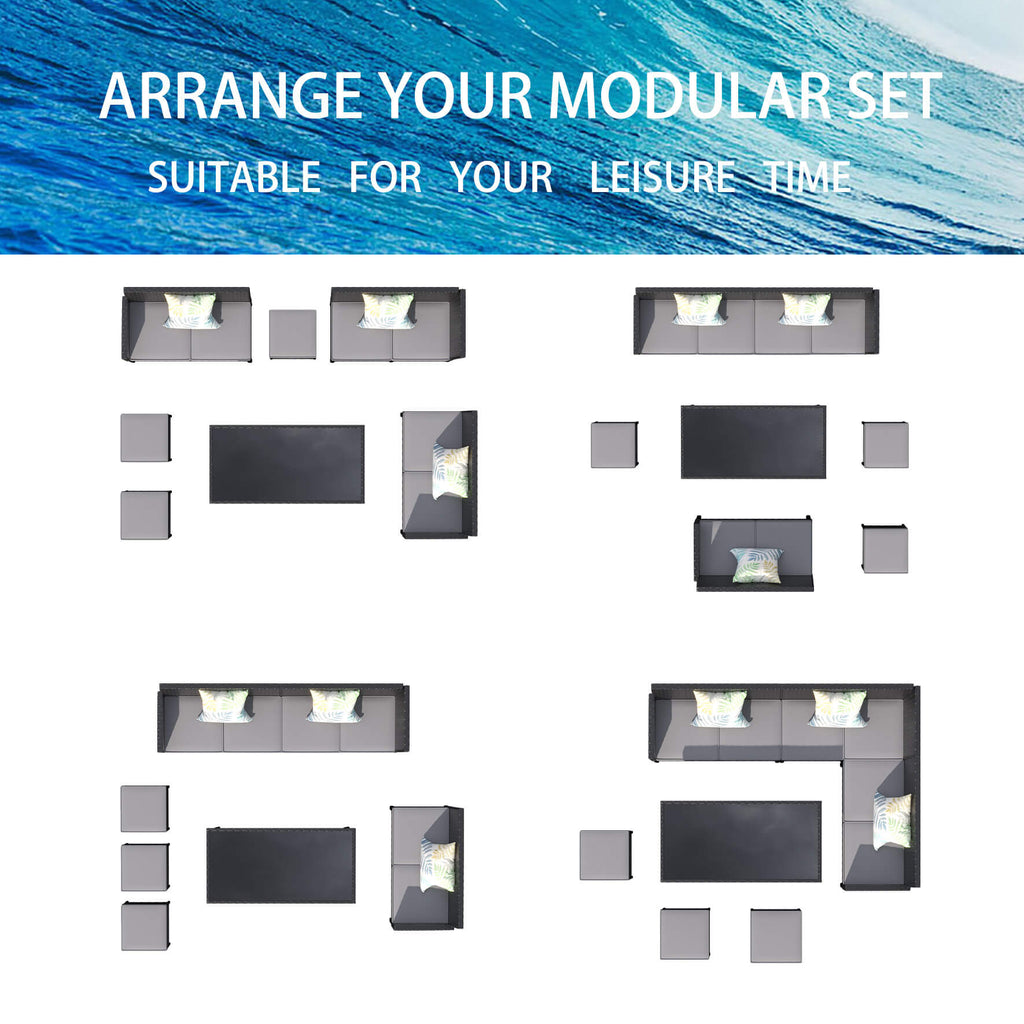 Alora 7-Piece Modern Outdoor Patio Furniture Set With Waterproof Cushions & Glass Table