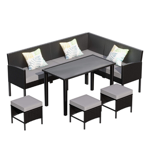 Alora 7-Piece Modern Outdoor Patio Furniture Set With Waterproof Cushions & Glass Table