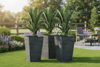 Set of 3 - Grey Faux Rattan Plastic Tall Large Flower Pots