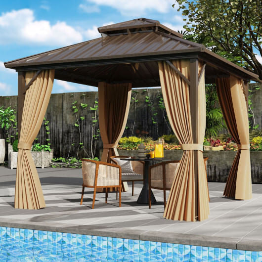 Feet Hardtop Gazebo with Netting and Curtain for Patio Backyard