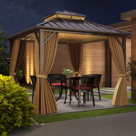 Feet Hardtop Gazebo with Netting and Curtain for Patio Backyard