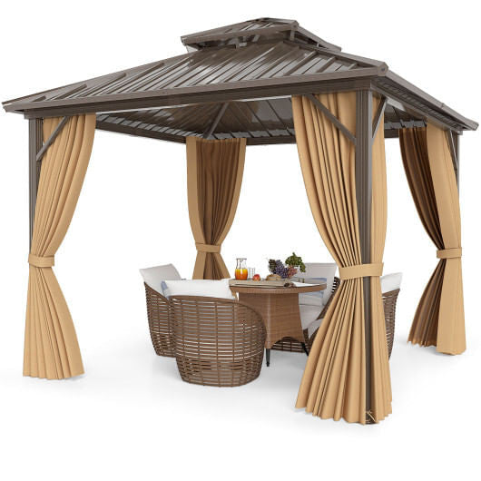 Feet Hardtop Gazebo with Netting and Curtain for Patio Backyard
