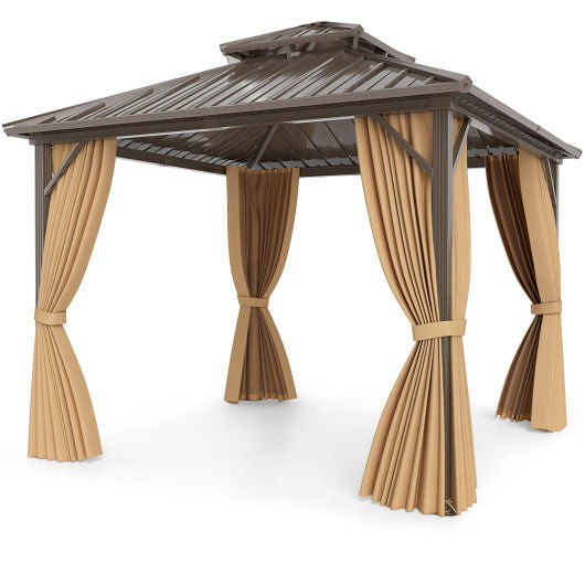 Feet Hardtop Gazebo with Netting and Curtain for Patio Backyard
