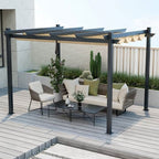 Modern Outdoor Sturdy Pergola Gazebo with Retractable Beige Canopy