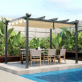 Modern Outdoor Sturdy Pergola Gazebo with Retractable Beige Canopy