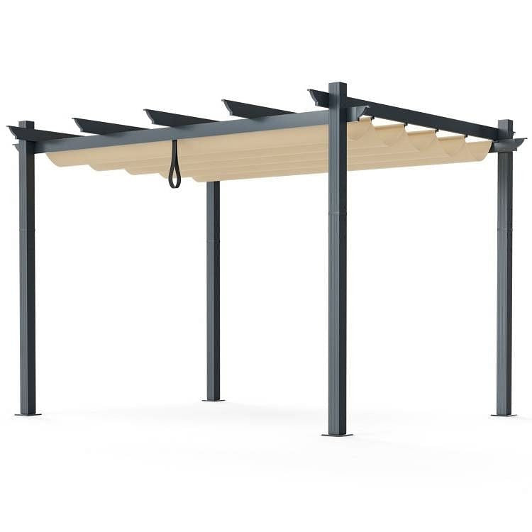 Modern Outdoor Sturdy Pergola Gazebo with Retractable Beige Canopy