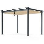 Modern Outdoor Sturdy Pergola Gazebo with Retractable Beige Canopy