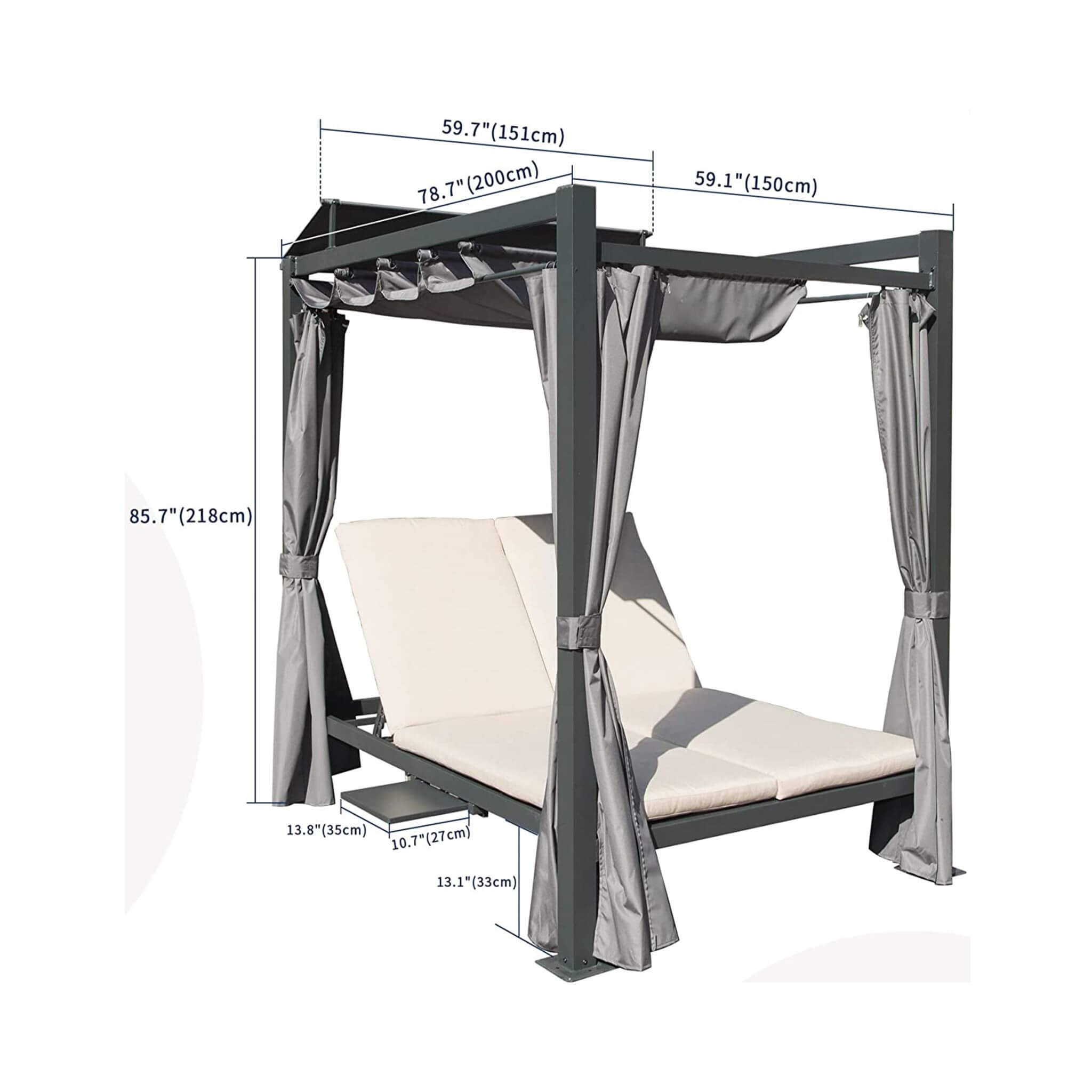 Alora Premium Aluminum Outdoor Patio Daybed With Retractable Canopy And Double Chaise Lounge (SAK17682)