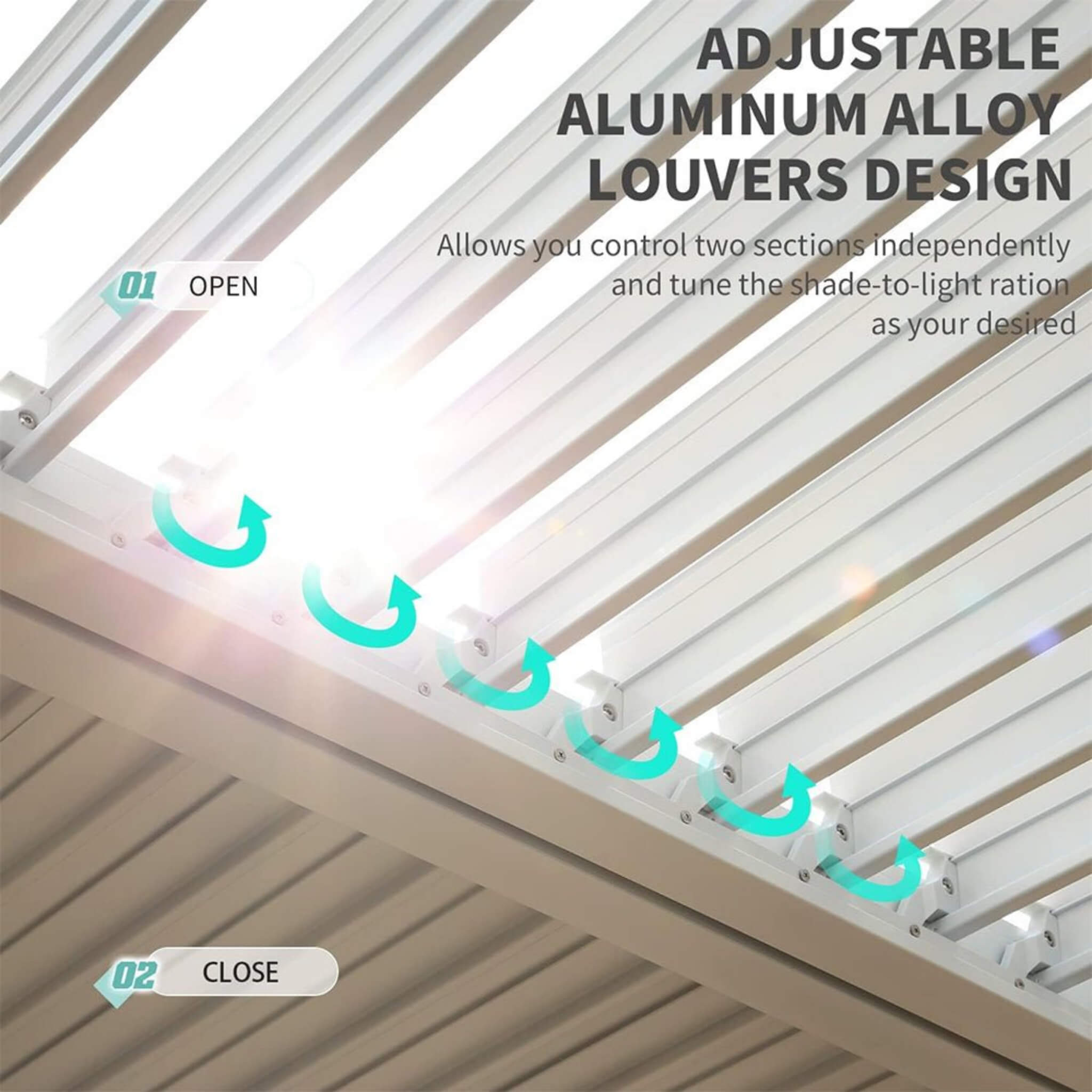 Alora Outdoor Hardtop Louvered Pergola With Adjustable Aluminum Rainproof Roof