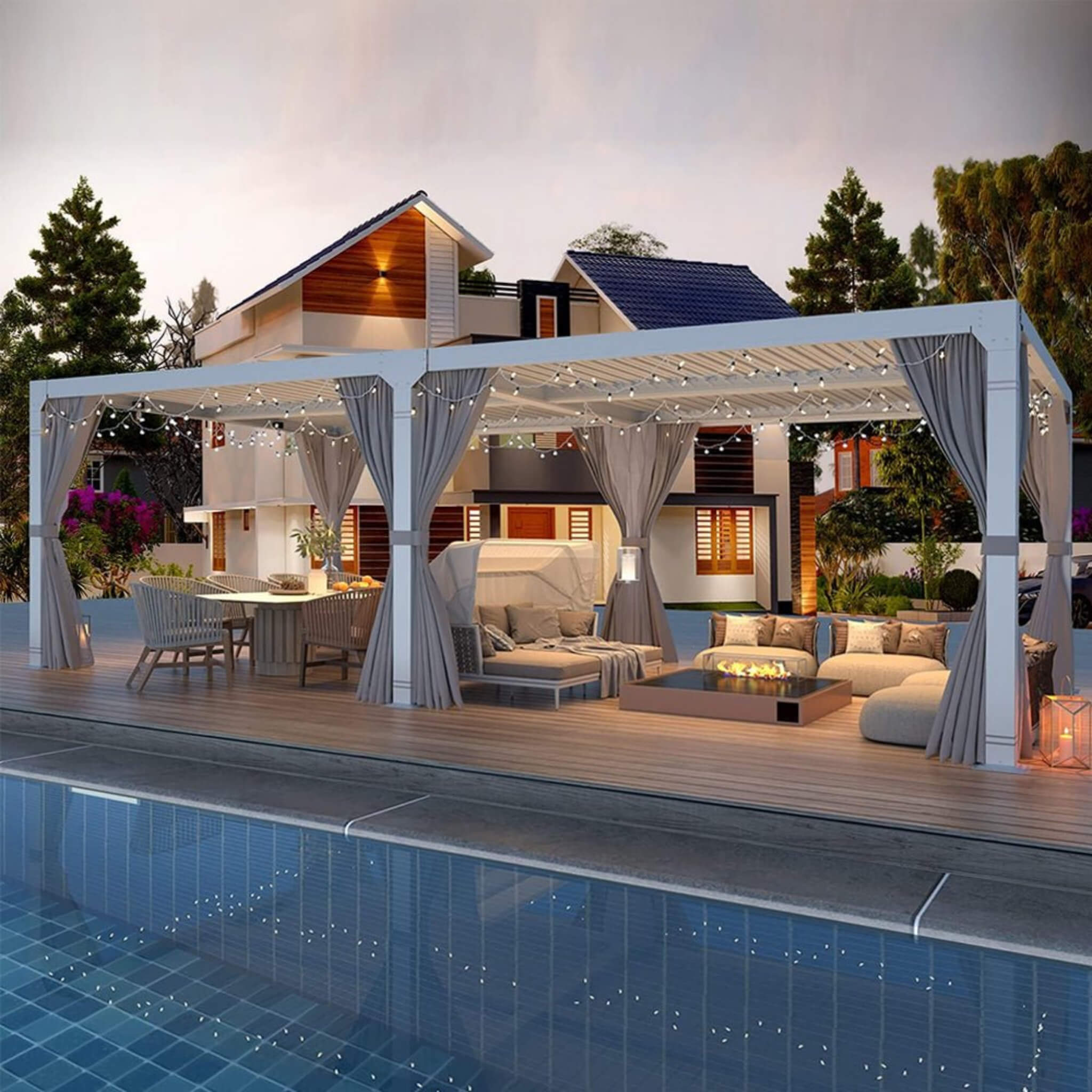 Alora Outdoor Hardtop Louvered Pergola With Adjustable Aluminum Rainproof Roof